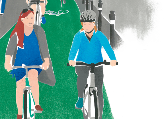Radweg Titel Sind Radwege breit und vom Kfz-Verkehr geschützt, steigen Groß und Klein gerne aufs Rad.