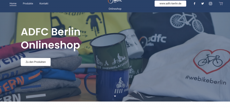 ADFC Berlin Onlineshop Homepage des ADFC Berlin Onlineshops