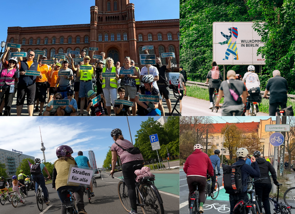 Mach mit Übersichtsartikel radzeit 1/2026 Kollage aus Bildern von Fahrrad-Demos