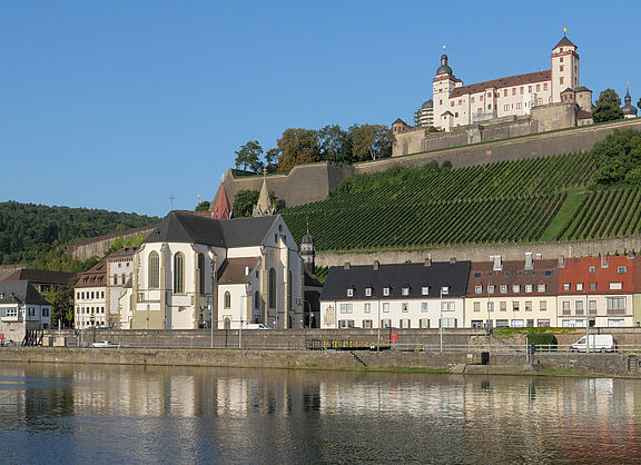 Blick über den Main auf Festung, St. Burkard und den Schloßberg