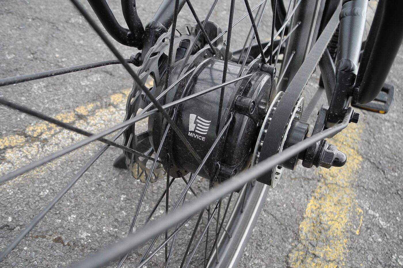 Motor Aufnahme eines Nabenmotors von hinten.