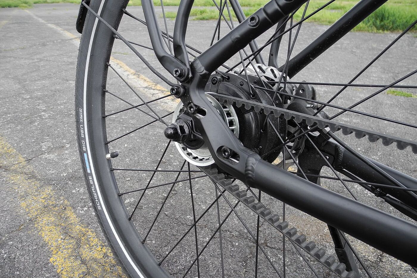 Riemen Aufnahme eines Carbonriemens am Fahrrad.